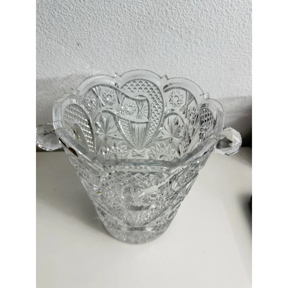 Vintage Pinwheel Cut Lead Crystal Ice Bucket Champagne Chiller Large Vase 9.5in